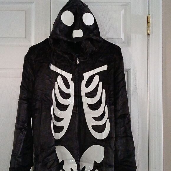 Skeleton glow in the dark hooded costume Soft and fuzzy warm Zipper front Sz S - Picture 3 of 5